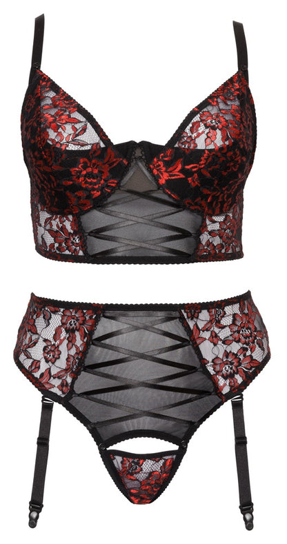 Cottelli Longline-BH-Set aus 2-farbiger Spitze und Powernet