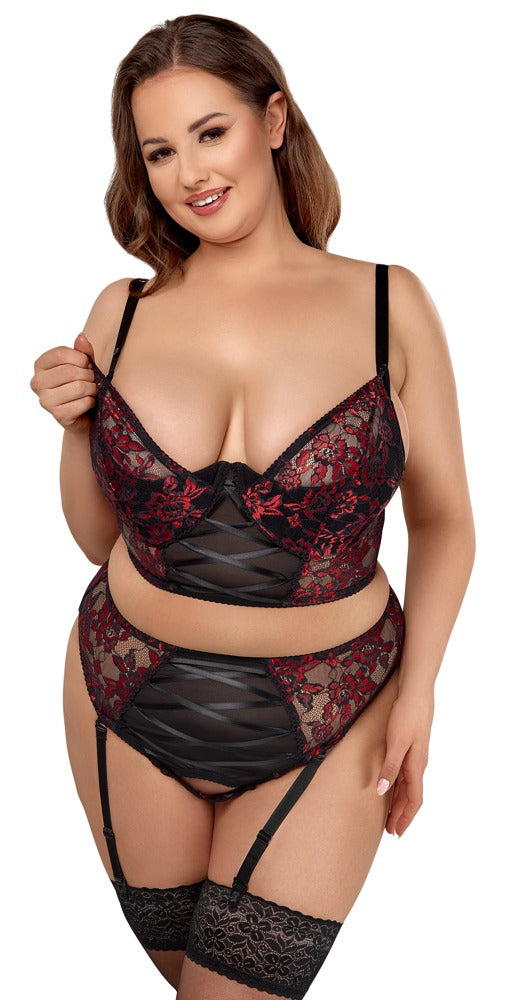 Cottelli Longline-BH-Set aus 2-farbiger Spitze und Powernet