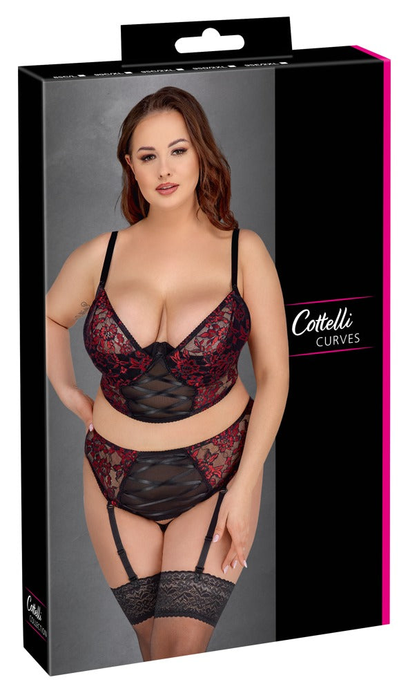Cottelli Longline-BH-Set aus 2-farbiger Spitze und Powernet