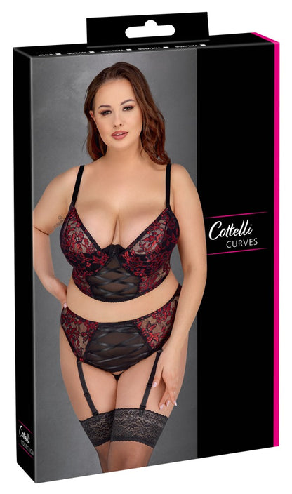 Cottelli Longline-BH-Set aus 2-farbiger Spitze und Powernet