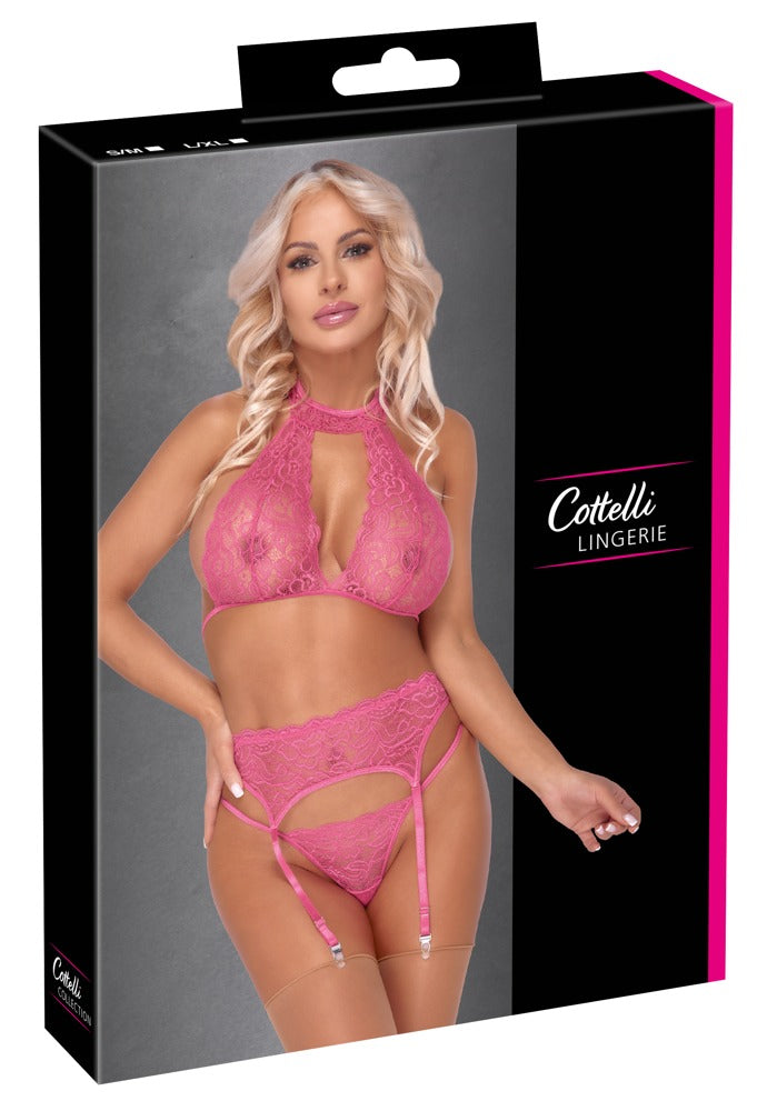 COTTELLI Neckholder-BH-Set mit Strapsgurt, Pink
