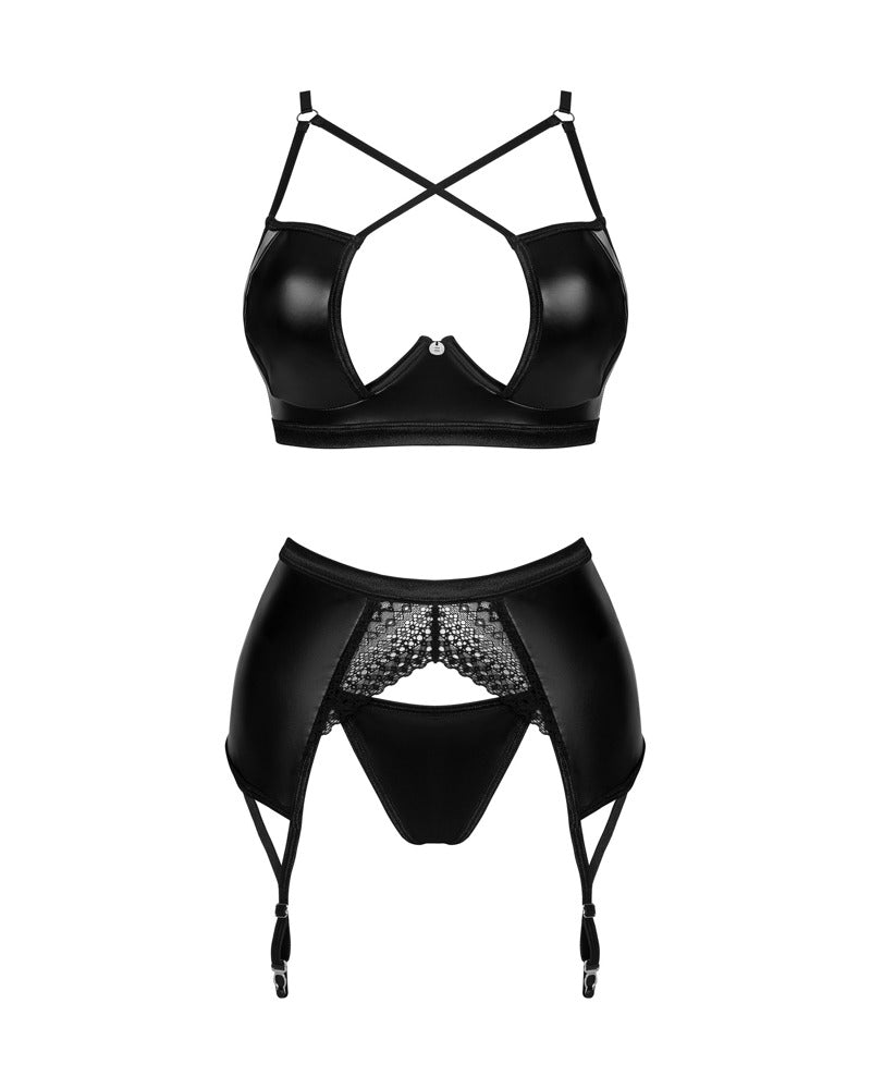 OBSESSIVE Wetlook-BH-Set mit Strapsgurt
