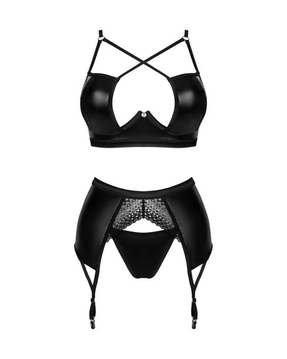 OBSESSIVE Wetlook-BH-Set mit Strapsgurt