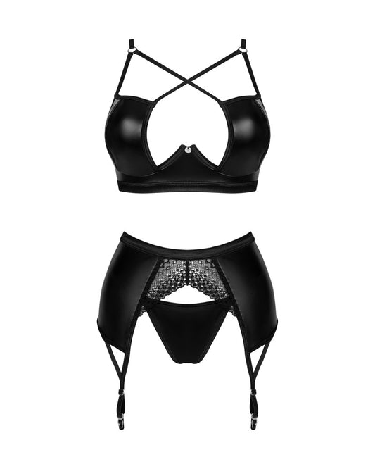 OBSESSIVE Wetlook-BH-Set mit Strapsgurt