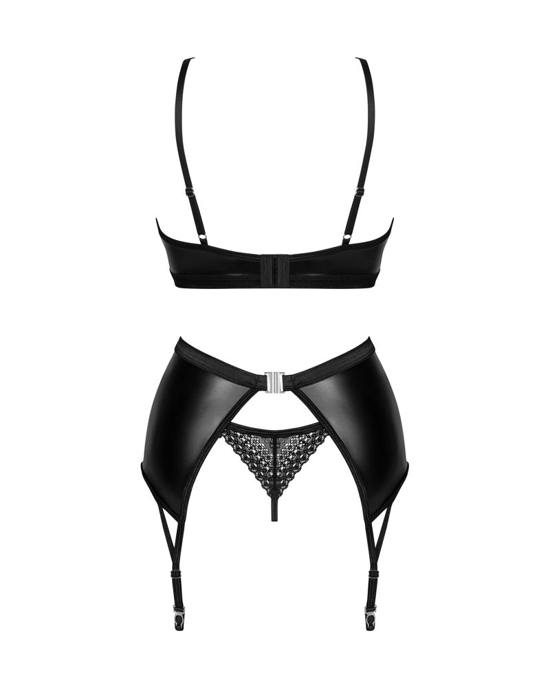OBSESSIVE Wetlook-BH-Set mit Strapsgurt