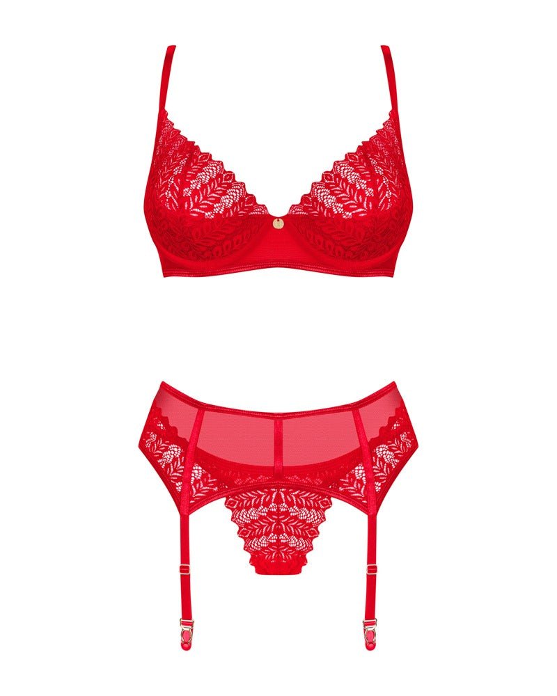 OBSESSIVE BH-Set mit Strapsgurt, Rot