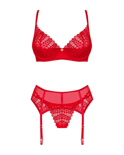 OBSESSIVE BH-Set mit Strapsgurt, Rot