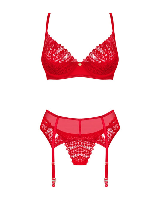 OBSESSIVE BH-Set mit Strapsgurt, Rot