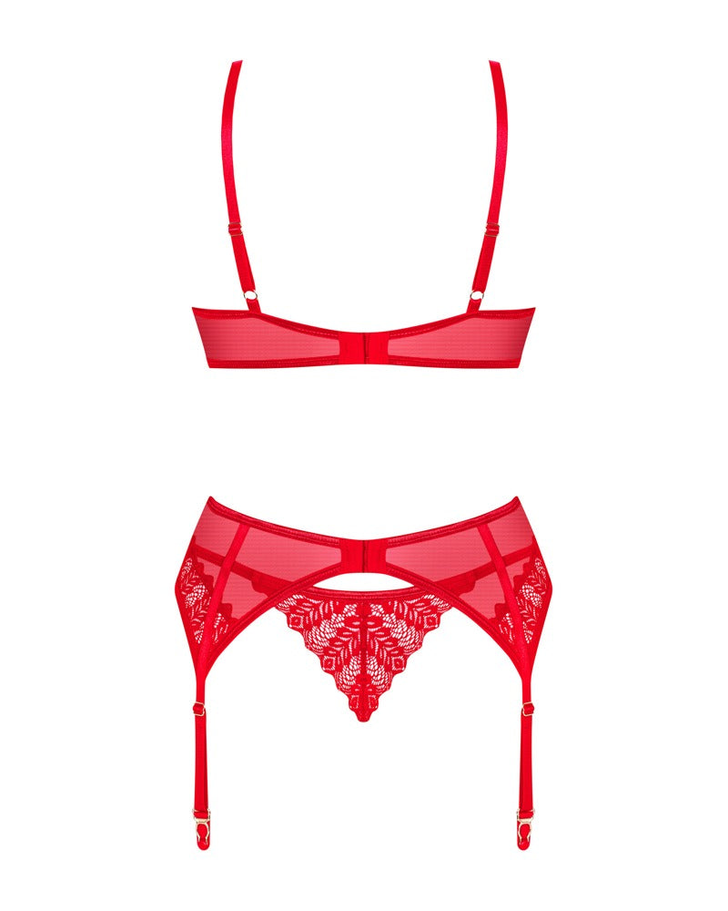 OBSESSIVE BH-Set mit Strapsgurt, Rot