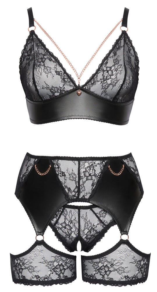 Cottelli 3-teiliges Spitzen-Set mit Strapsgürtel