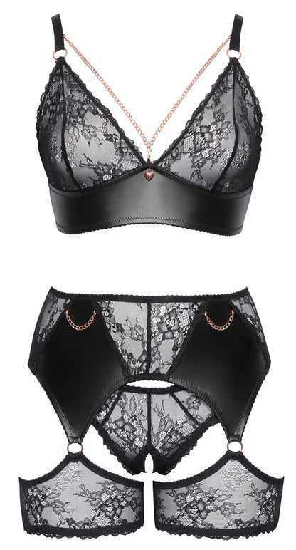 Cottelli 3-teiliges Spitzen-Set mit Strapsgürtel