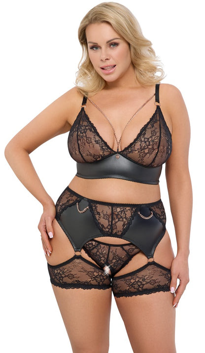Cottelli 3-teiliges Spitzen-Set mit Strapsgürtel