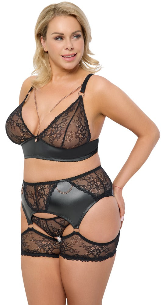 Cottelli 3-teiliges Spitzen-Set mit Strapsgürtel