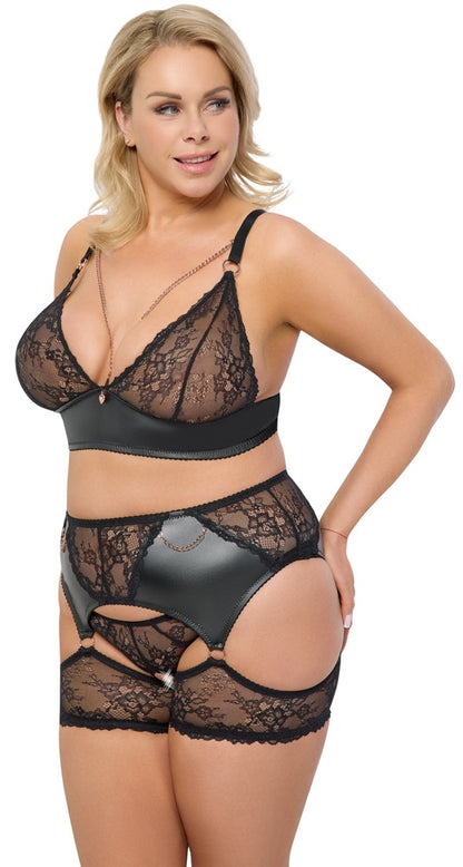 Cottelli 3-teiliges Spitzen-Set mit Strapsgürtel