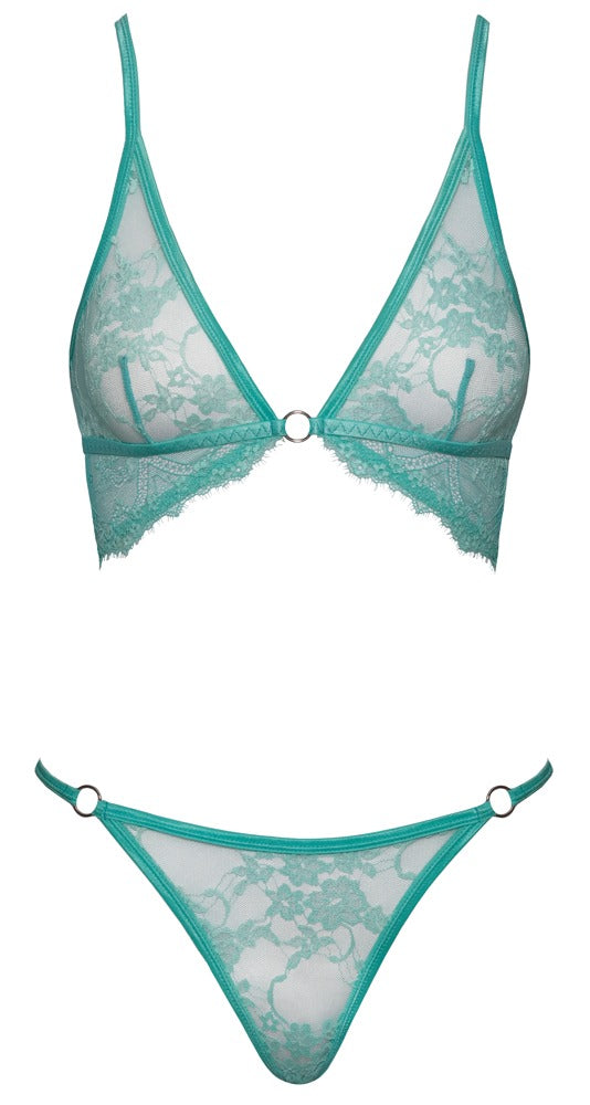 Fantasy BH-Set aus Blüten- und Wimpernspitze, Mint