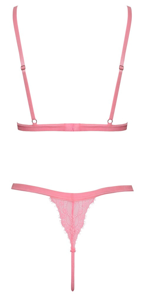 Fantasy BH-Set aus Wimpern-Blütenspitze, Neonpink