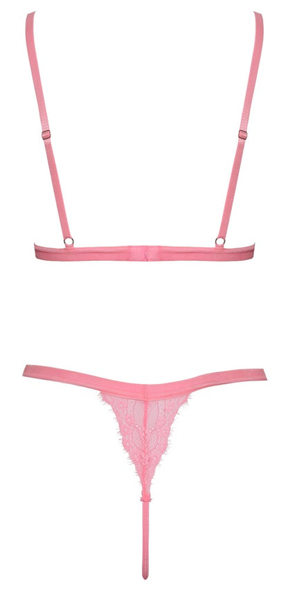 Fantasy BH-Set aus Wimpern-Blütenspitze, Neonpink