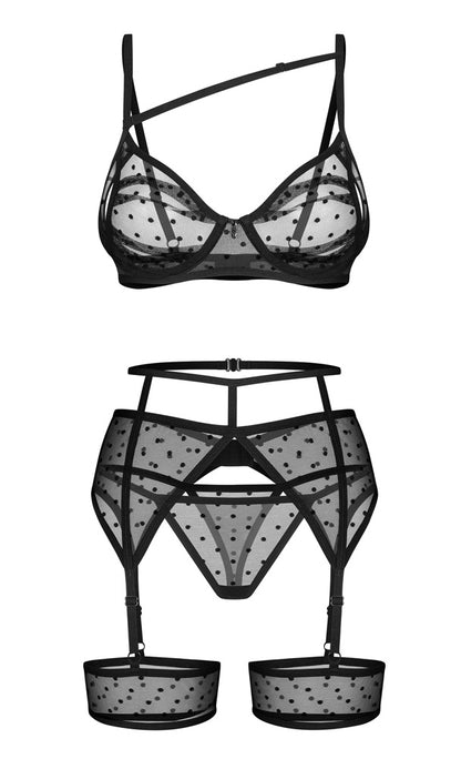 OBSESSIVE BH-Set mit Strapsgürtel, Punkte-Design