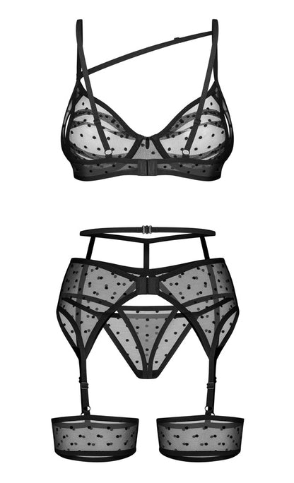 OBSESSIVE BH-Set mit Strapsgürtel, Punkte-Design