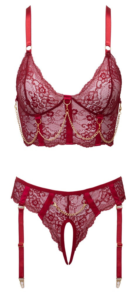 Cottelli LINGERIE Longline-BH-Set mit Schmuckketten, dunkelrot