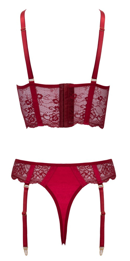 Cottelli LINGERIE Longline-BH-Set mit Schmuckketten, dunkelrot
