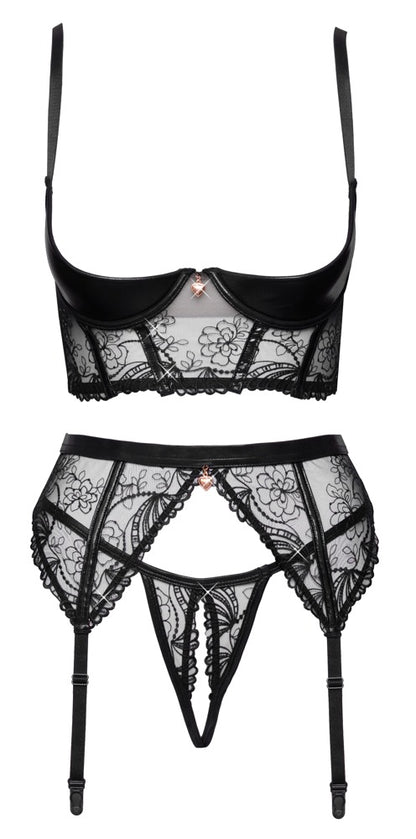 Cottelli LINGERIE Wetlook-Straps-Set 3-teilig ouvert, schwarz
