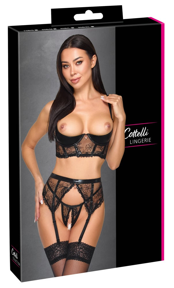 Cottelli LINGERIE Wetlook-Straps-Set 3-teilig ouvert, schwarz