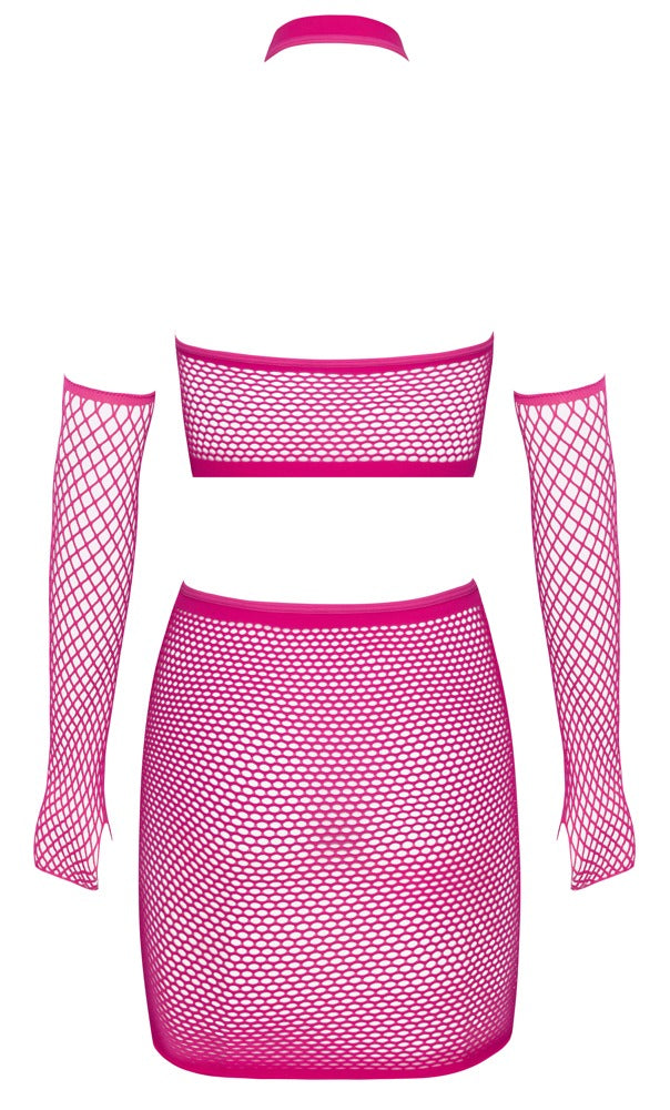 Fantasy 3-teiliges Netz-Set mit Minirock und Armstulpen, Pink