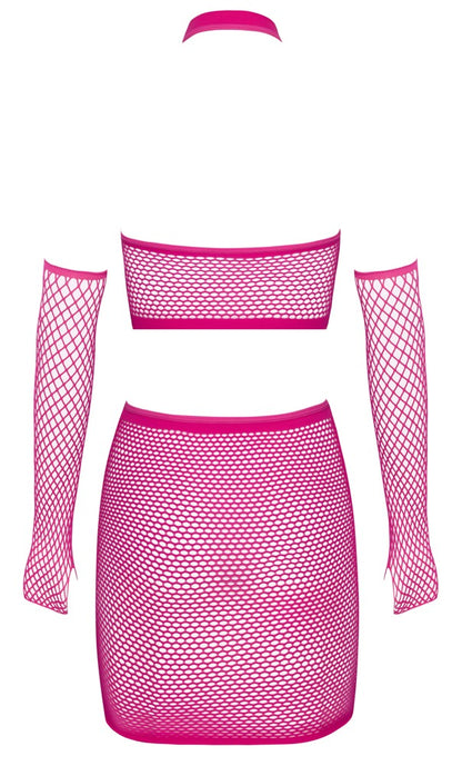 Fantasy 3-teiliges Netz-Set mit Minirock und Armstulpen, Pink