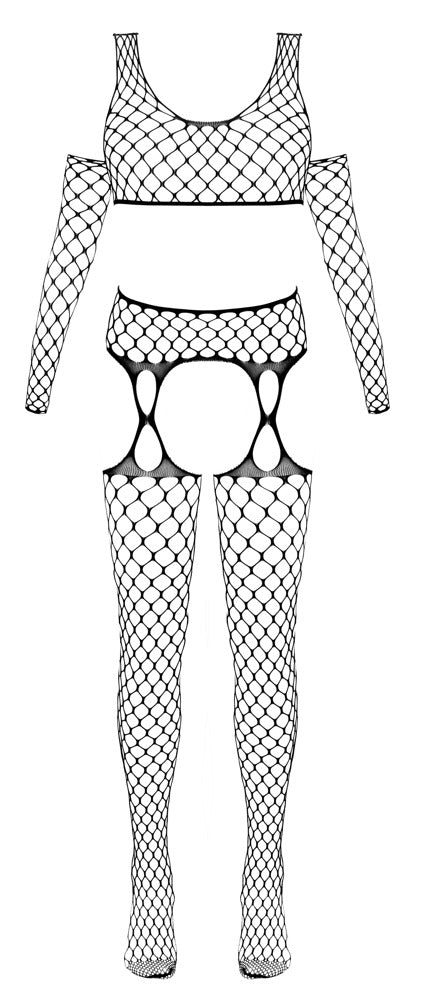 Fantasy 3-teiliges Netz-Set mit Straps-Strumpfhose und Armstulpen