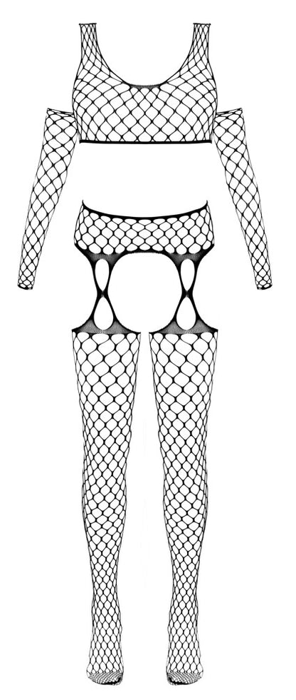 Fantasy 3-teiliges Netz-Set mit Straps-Strumpfhose und Armstulpen