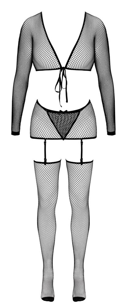Fantasy 4-teiliges Straps-Set aus Netz mit Bolero