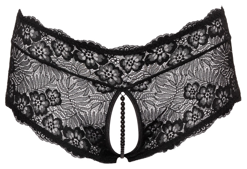 Cottelli Slip ouvert aus floraler Spitze mit Perlen-Schrittkette