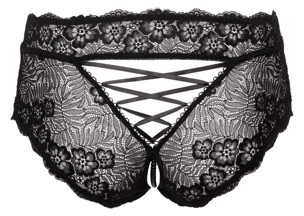 Cottelli Slip ouvert aus floraler Spitze mit Perlen-Schrittkette