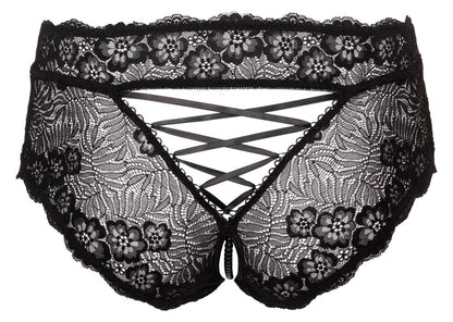 Cottelli Slip ouvert aus floraler Spitze mit Perlen-Schrittkette