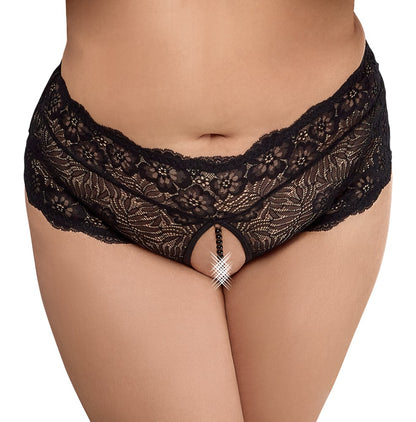 Cottelli Slip ouvert aus floraler Spitze mit Perlen-Schrittkette