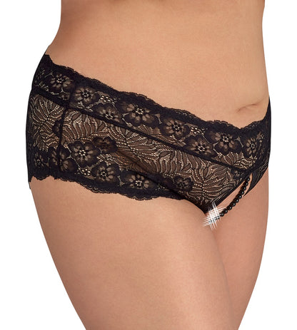Cottelli Slip ouvert aus floraler Spitze mit Perlen-Schrittkette