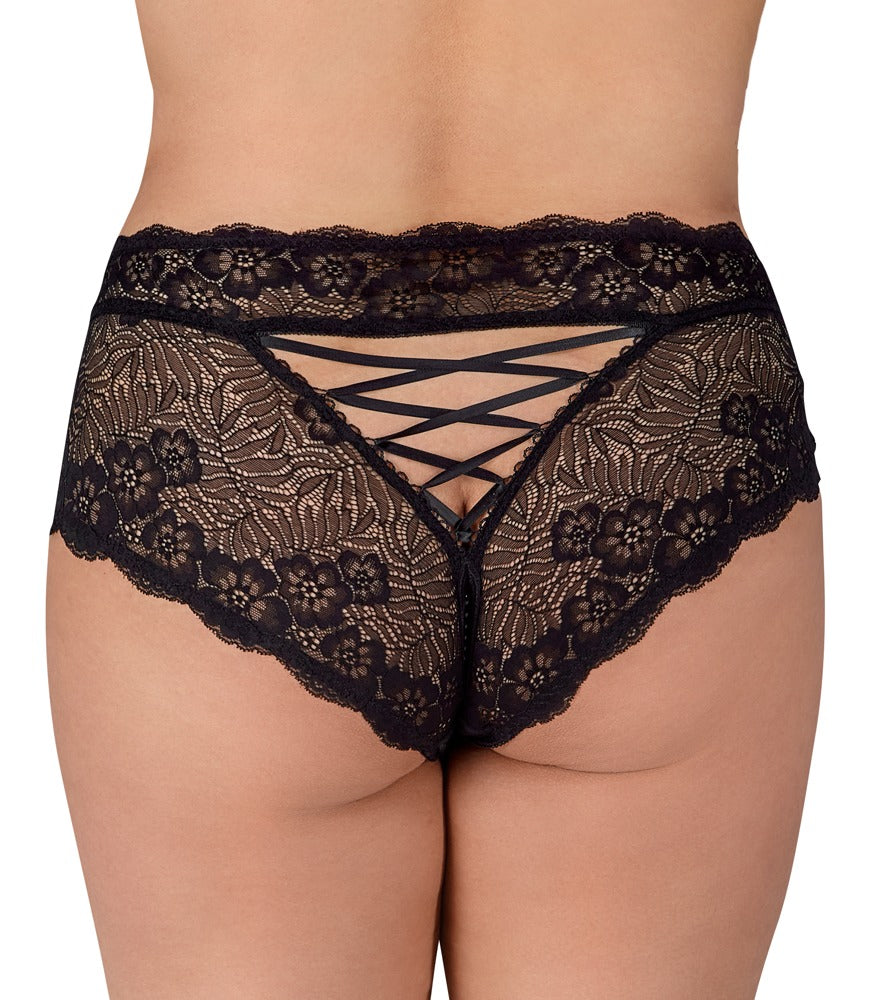 Cottelli Slip ouvert aus floraler Spitze mit Perlen-Schrittkette