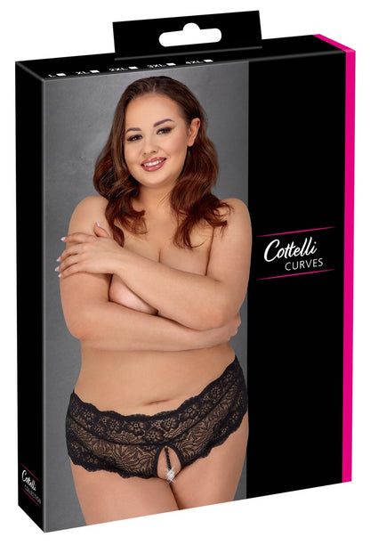 Cottelli Slip ouvert aus floraler Spitze mit Perlen-Schrittkette