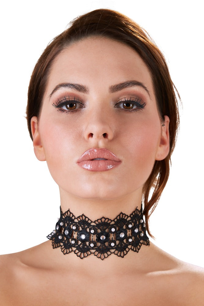 Cottelli Stickerei-Halsband mit Strass