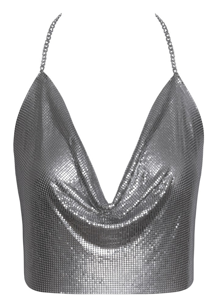 Cottelli Metall-Top silber, bauchfrei