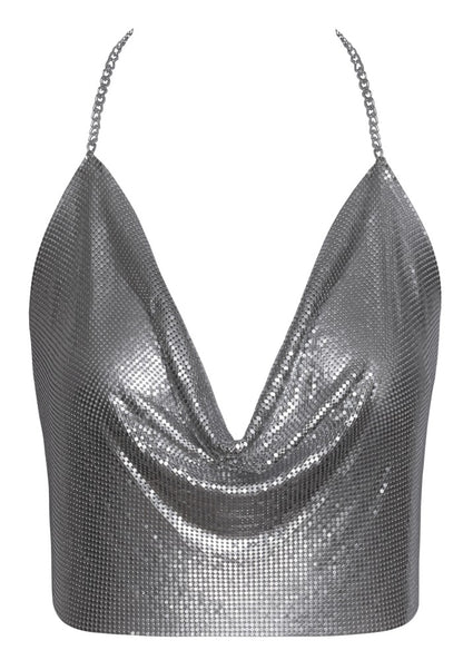Cottelli Metall-Top silber, bauchfrei