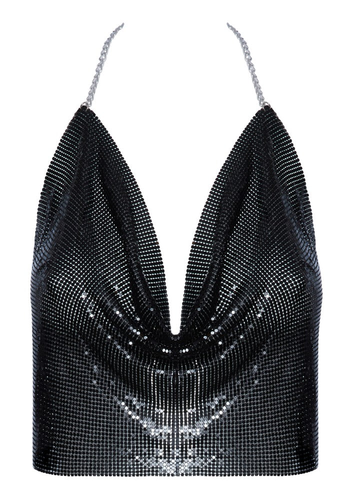 Cottelli Metall-Top schwarz mit Wasserfall-Ausschnitt