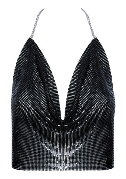 Cottelli Metall-Top schwarz mit Wasserfall-Ausschnitt