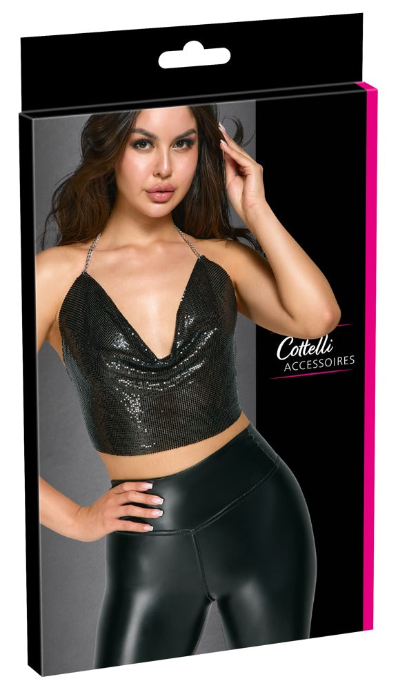 Cottelli Metall-Top schwarz mit Wasserfall-Ausschnitt