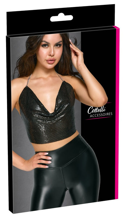 Cottelli Metall-Top schwarz mit Wasserfall-Ausschnitt