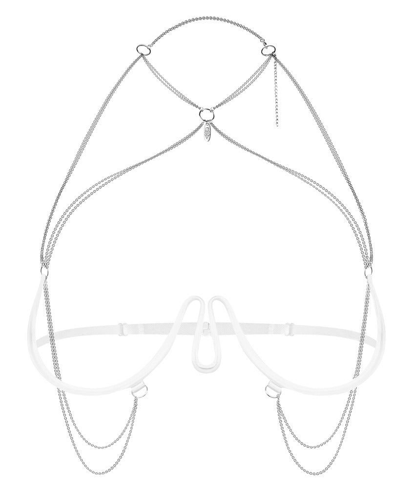 OBSESSIVE Harness-Bügel-BH, ouvert, Weiß