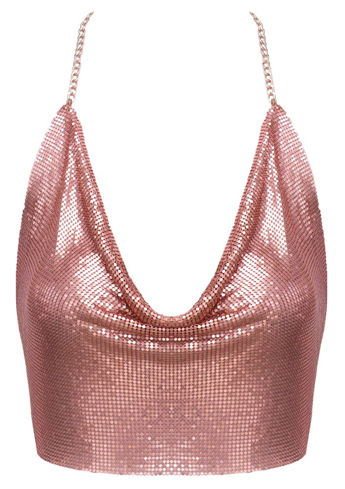 Cottelli ACCESSOIRES Crop-Top aus Metallplättchen, roségold