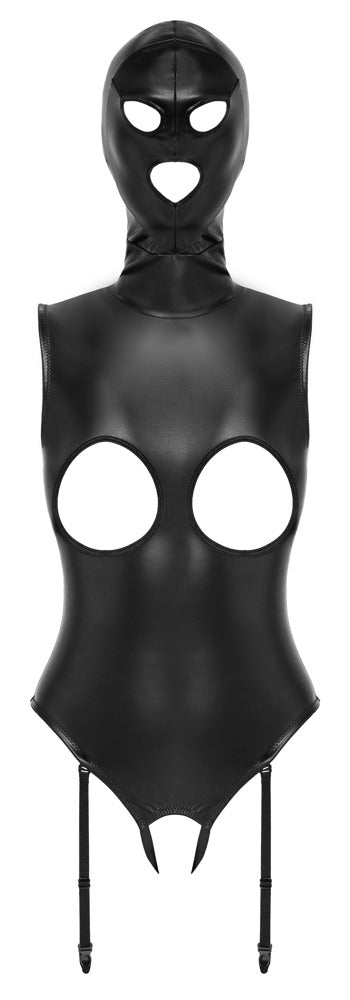 Bad Kitty Straps-Body ouvert mit Kopfmaske aus Lederimitat