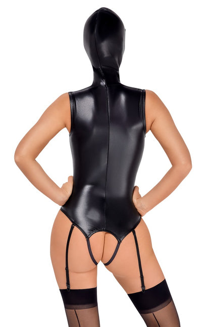 Bad Kitty Straps-Body ouvert mit Kopfmaske aus Lederimitat
